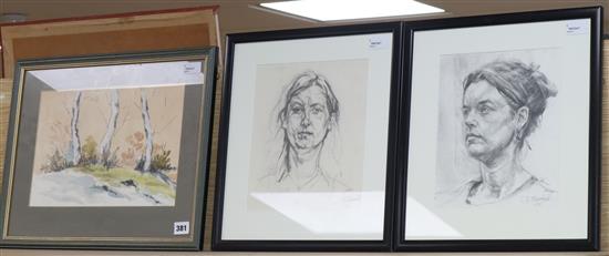 Anthony Threadgold (1972-2011), a pair of pencil portraits, signed and dated 10/96 and 11/96 and a study of trees